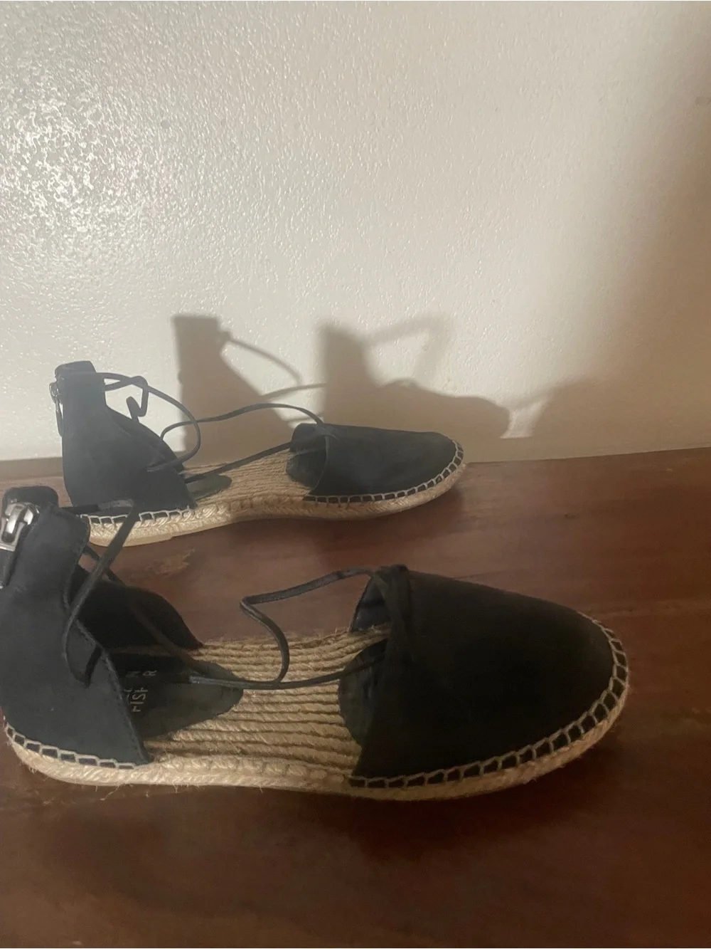 Eileen Fisher Black Leather Lace-Up Espadrille Flats Size 7